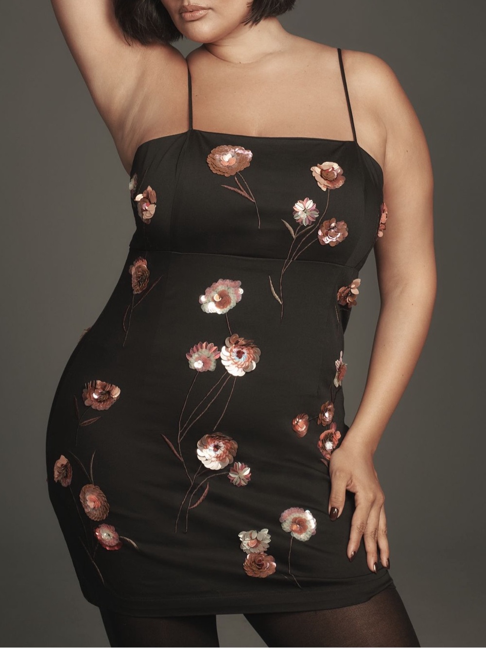 NWT Anthropologie Maeve Brynne Black 3D Floral Sequin Dress